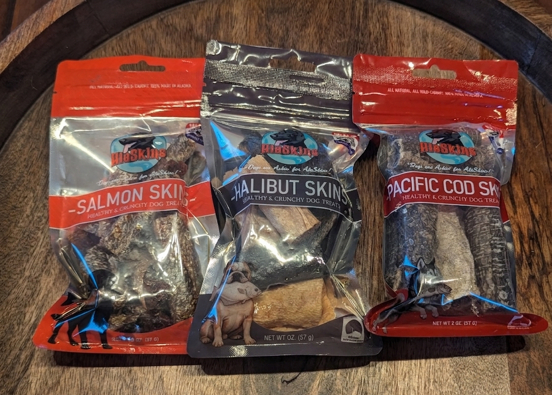 Wild Alaskan Fish Skin Dog Treats: Salmon, Cod, & Halibut - Made in Alaska